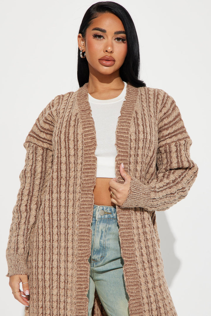 Street Chic Washed Long Cardigan - Mocha/combo.