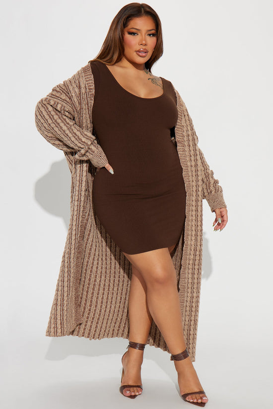 Street Chic Washed Long Cardigan - Mocha/combo.
