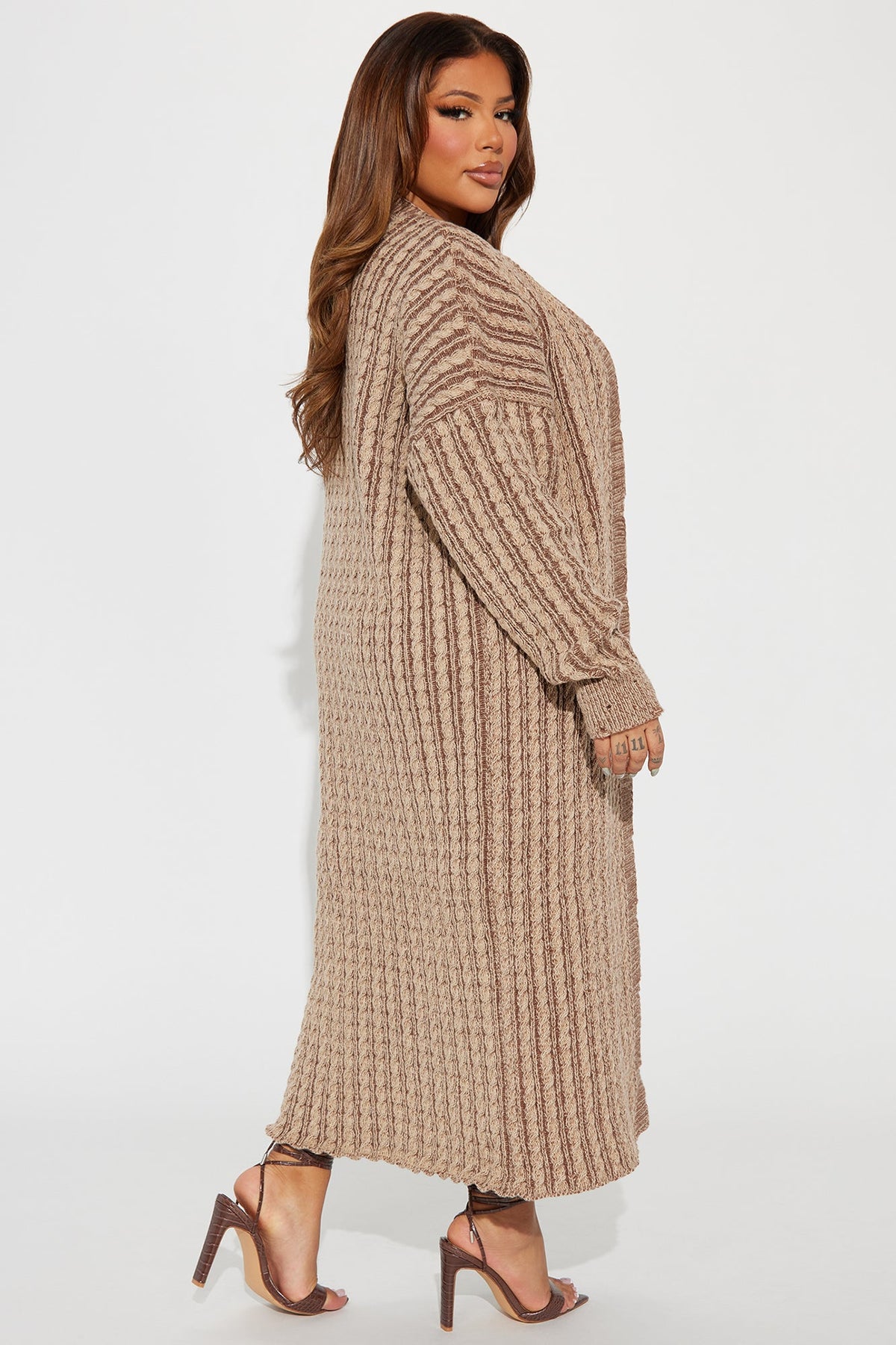 Street Chic Washed Long Cardigan - Mocha/combo.