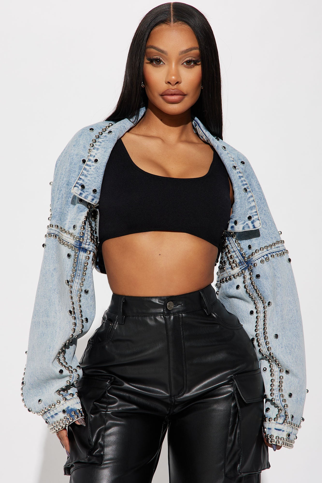 Hollywood Studded Denim Jacket - Light Blue Wash.
