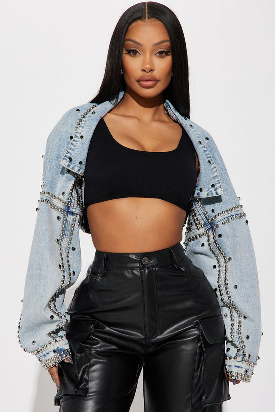 Hollywood Studded Denim Jacket - Light Blue Wash.