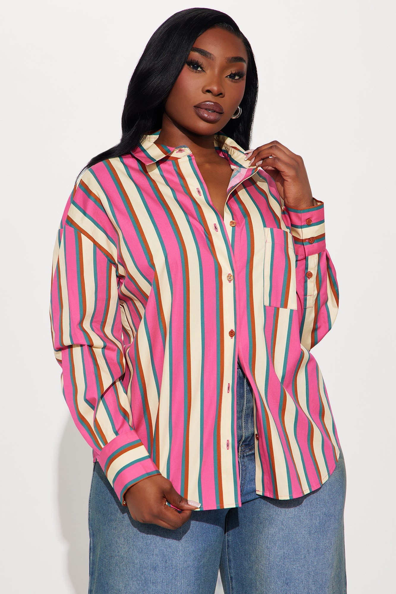 I'm The Main Topic Striped Shirt - Pink/combo.