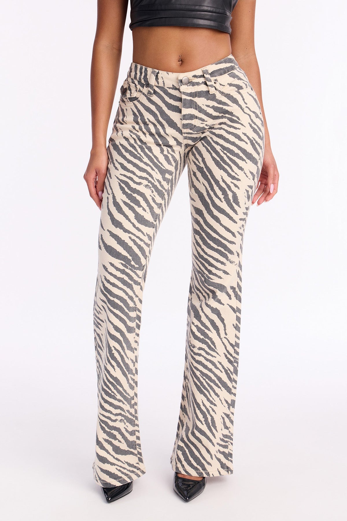 Can't Tame Me Zebra Print Flare Jeans - Black/White.