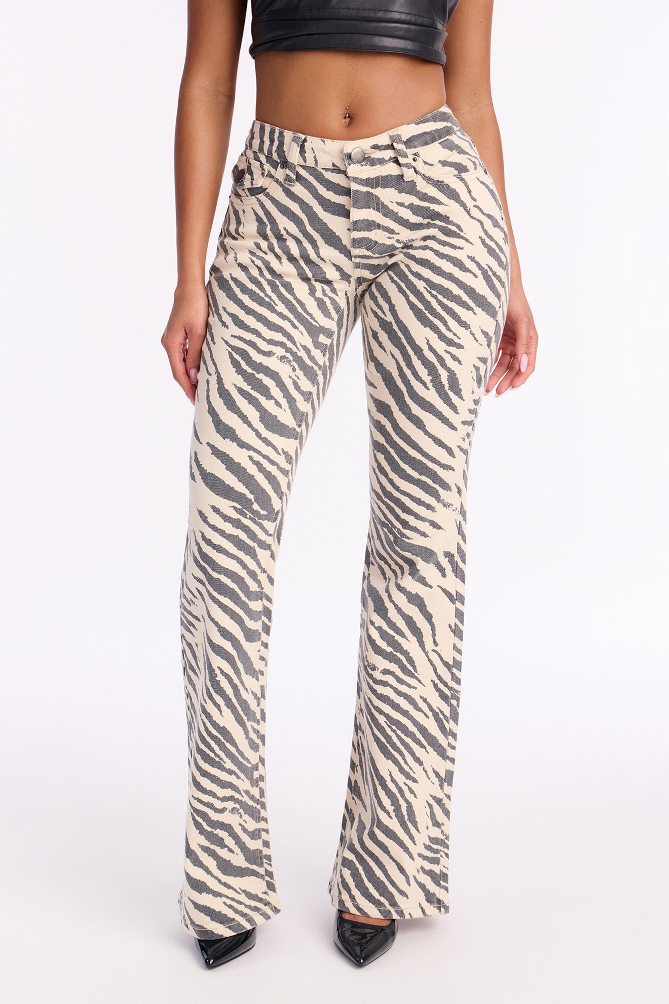 Can't Tame Me Zebra Print Flare Jeans - Black/White.