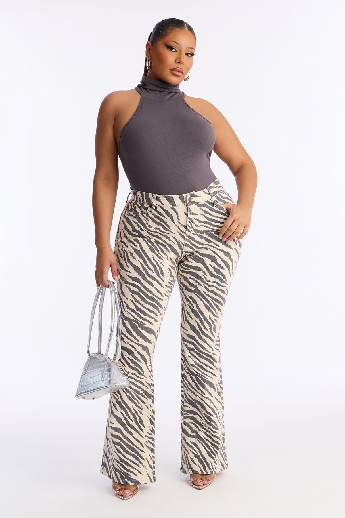 Can't Tame Me Zebra Print Flare Jeans - Black/White.