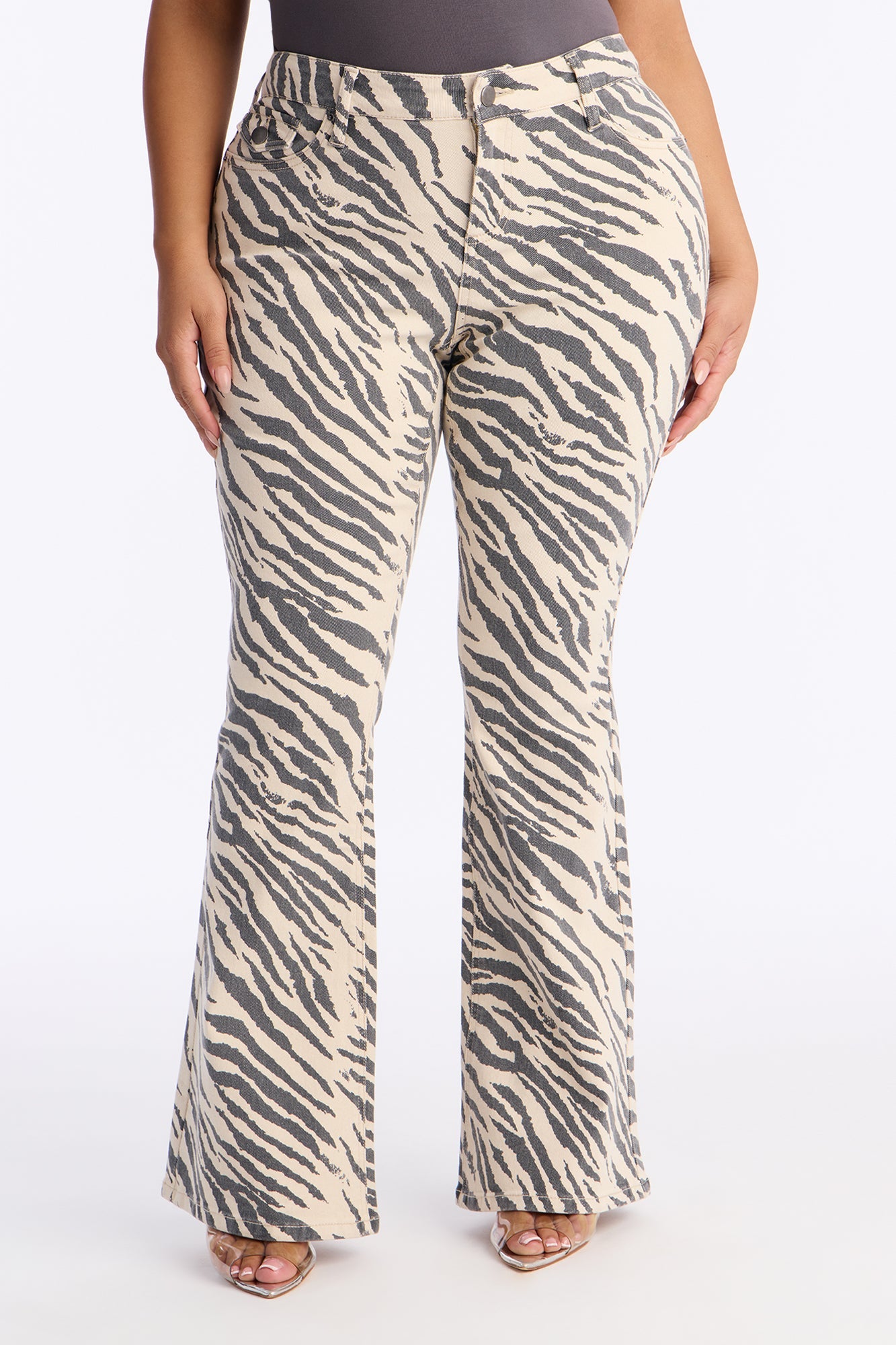Can't Tame Me Zebra Print Flare Jeans - Black/White.