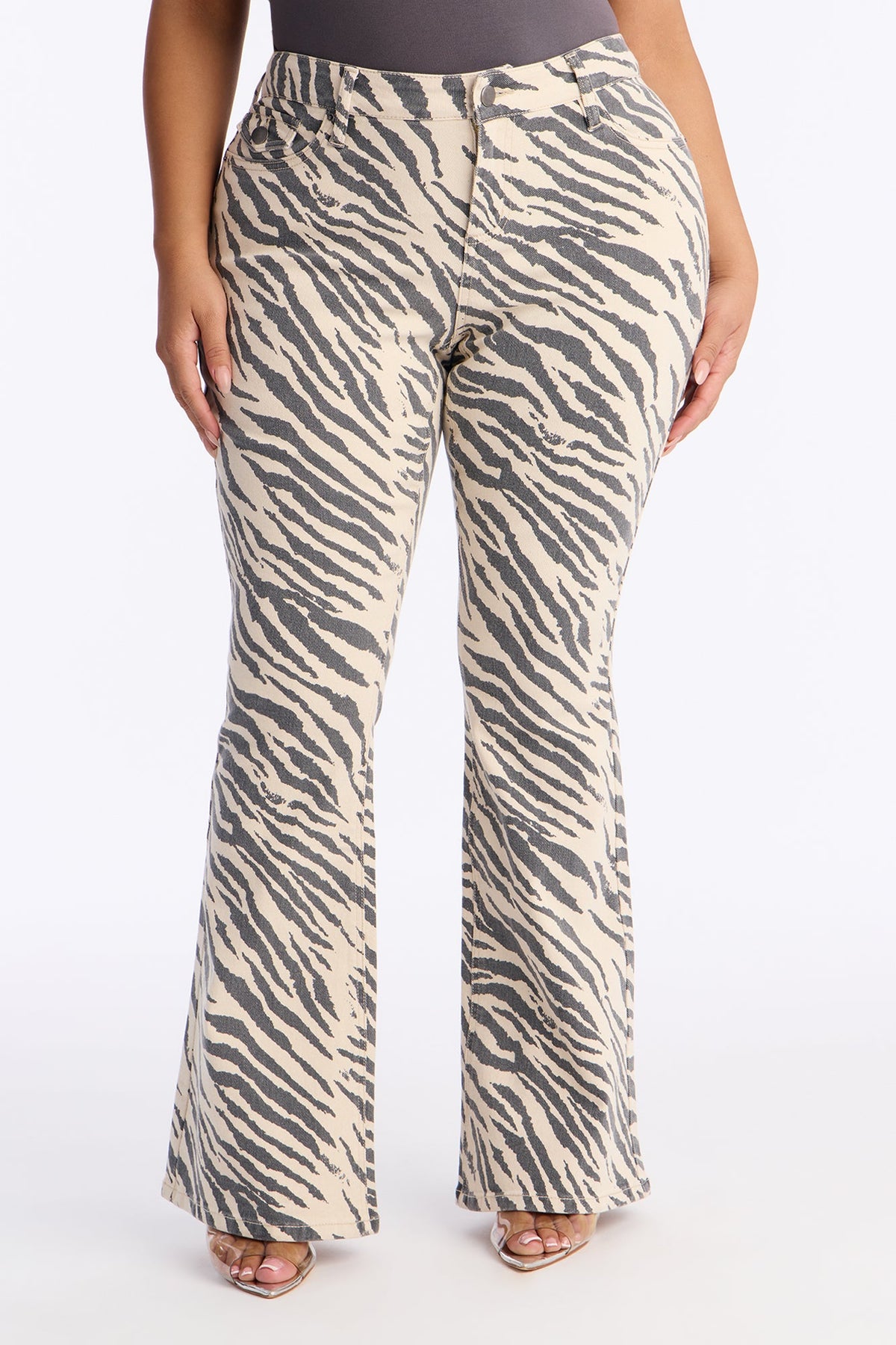 Can't Tame Me Zebra Print Flare Jeans - Black/White.
