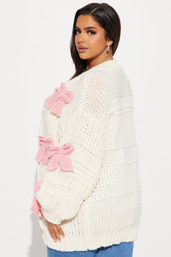 In My Bow Era Chunky Knit Cardigan - Pink/combo.