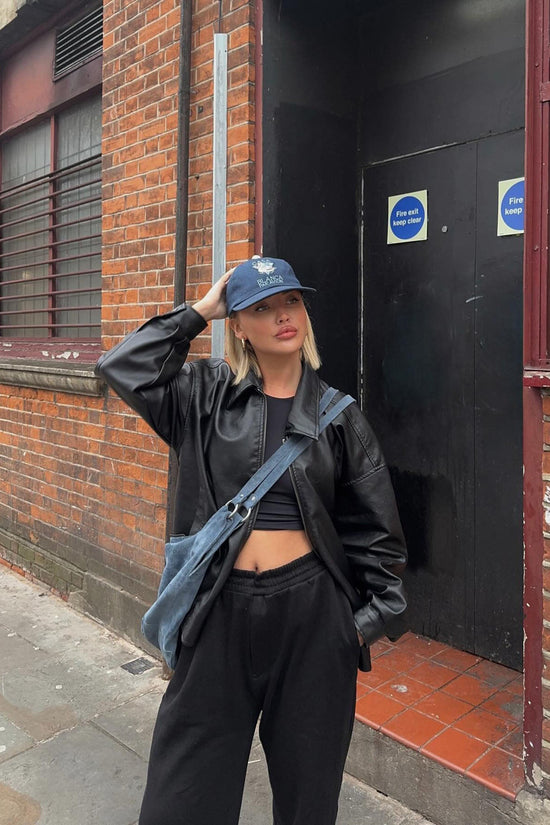 Hustle Mode Oversized Faux Leather Jacket - Black.