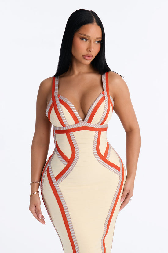 Courtney Contrast Trim Bandage Midi Dress - Cream/combo.