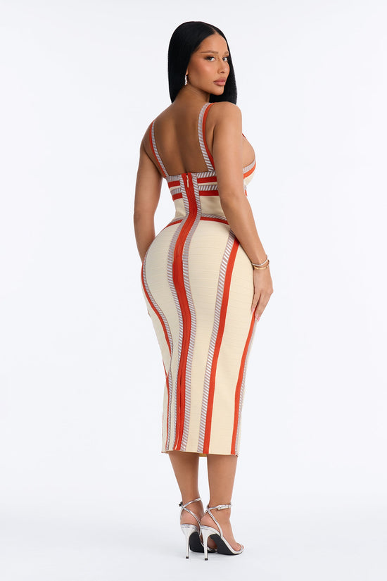 Courtney Contrast Trim Bandage Midi Dress - Cream/combo.