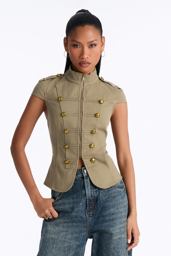 Listen To My Command Militant Mock Neck Shirt - Olive.