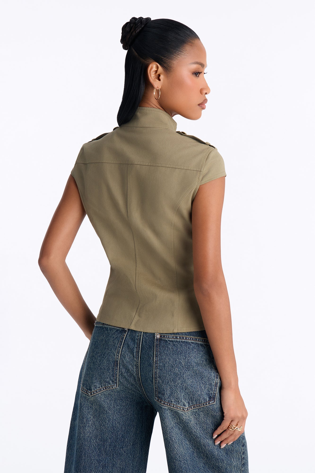 Listen To My Command Militant Mock Neck Shirt - Olive.