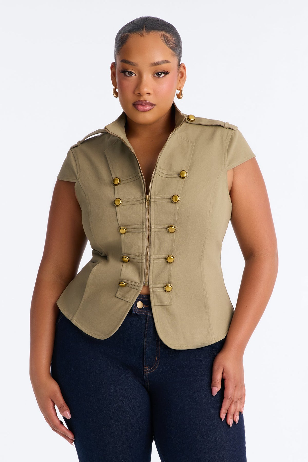 Listen To My Command Militant Mock Neck Shirt - Olive.