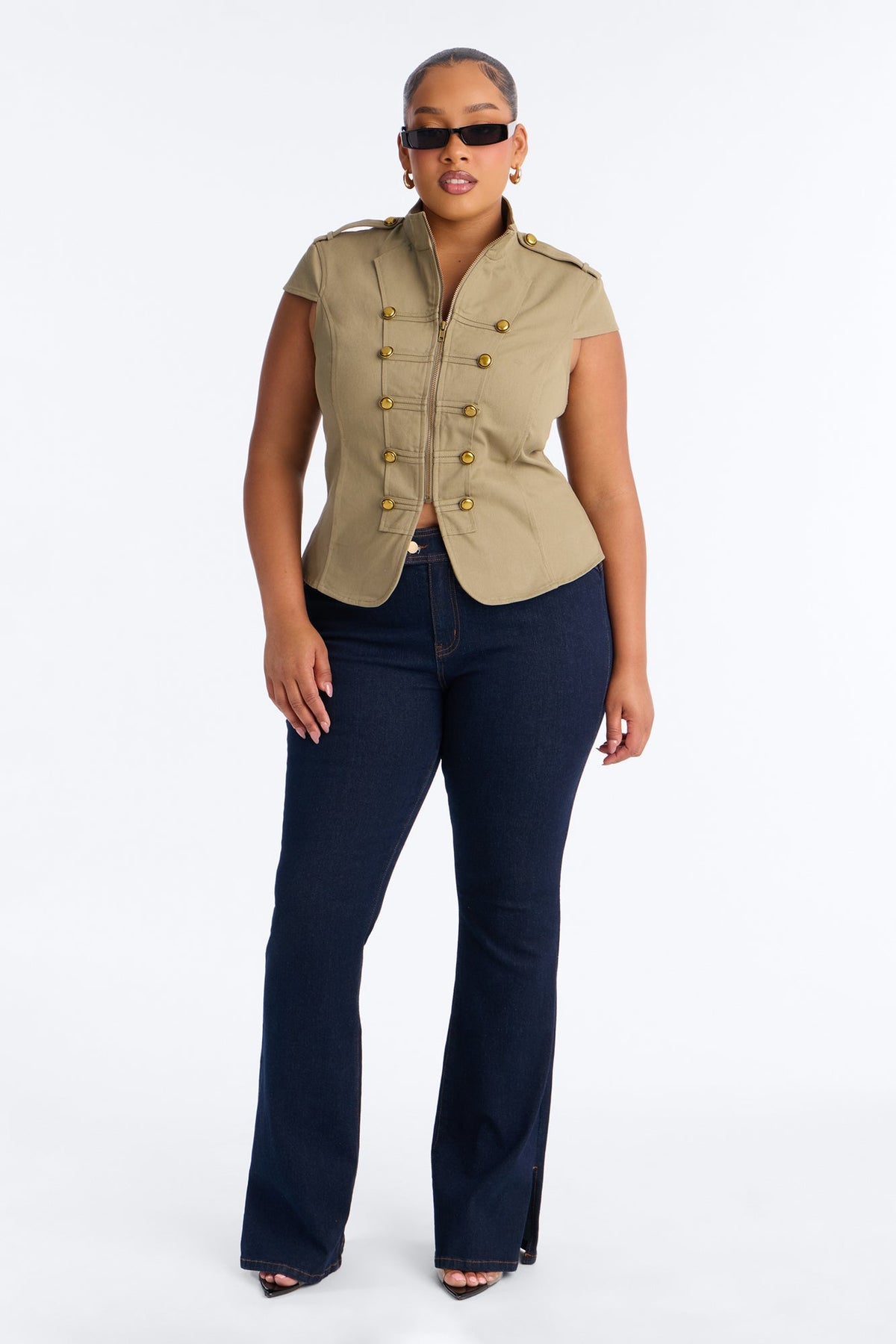 Listen To My Command Militant Mock Neck Shirt - Olive.