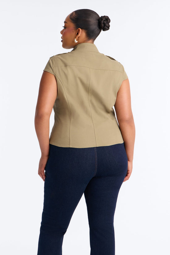 Listen To My Command Militant Mock Neck Shirt - Olive.