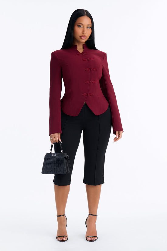 Daphne Frog Closure Peplum Blazer - Burgundy.