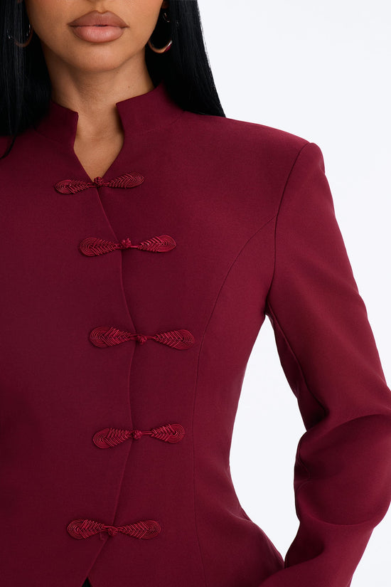 Daphne Frog Closure Peplum Blazer - Burgundy.