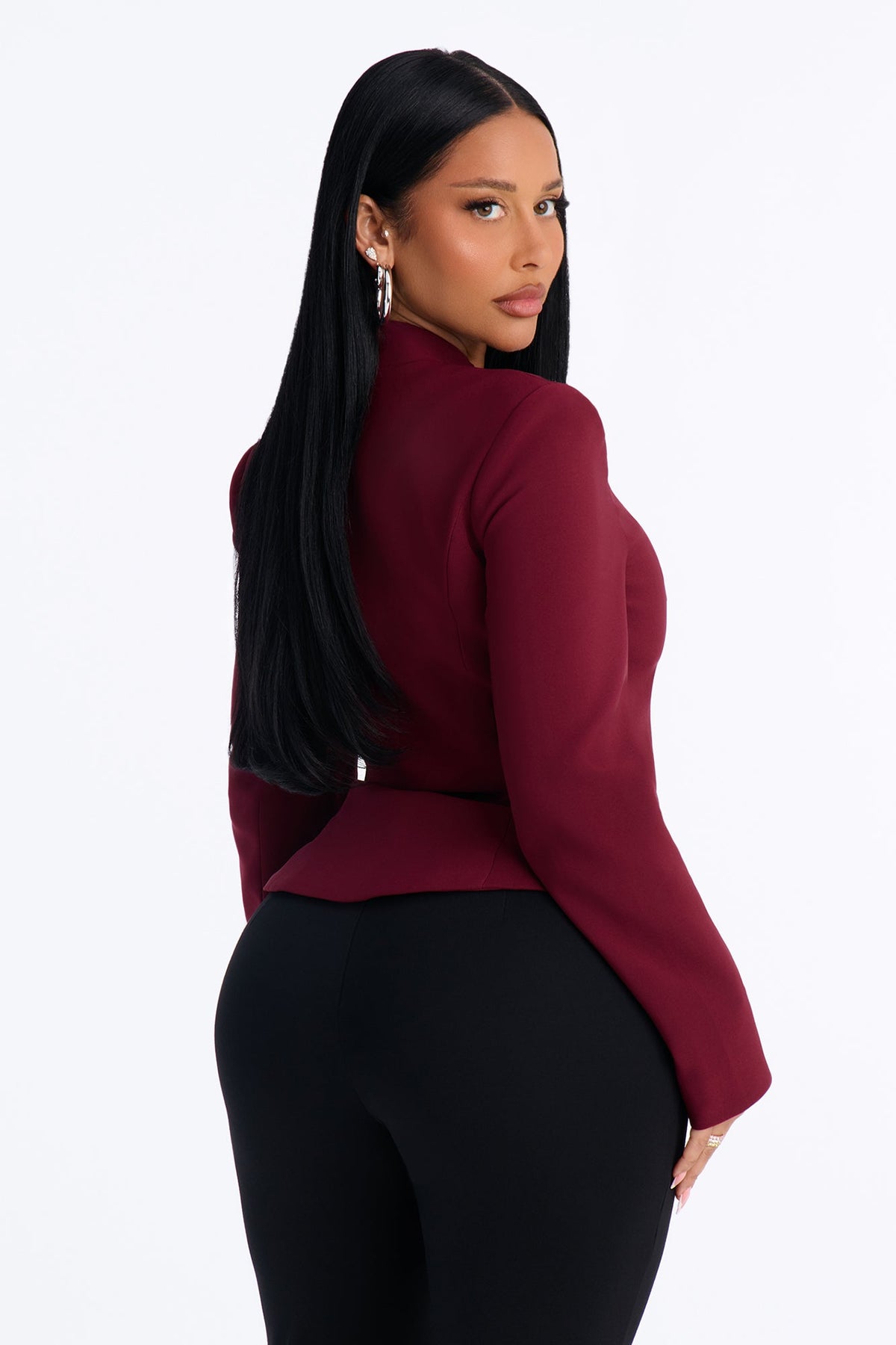 Daphne Frog Closure Peplum Blazer - Burgundy.