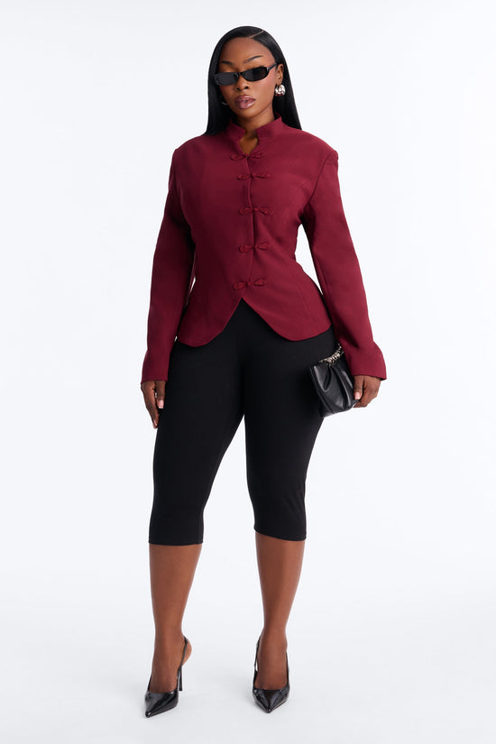 Daphne Frog Closure Peplum Blazer - Burgundy.
