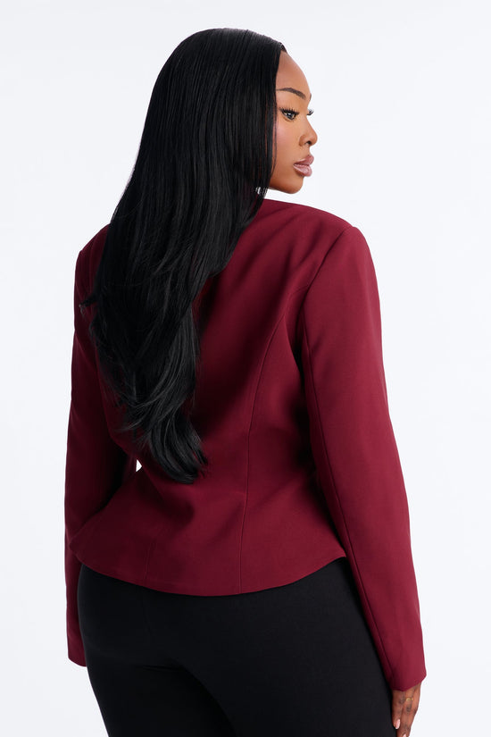 Daphne Frog Closure Peplum Blazer - Burgundy.
