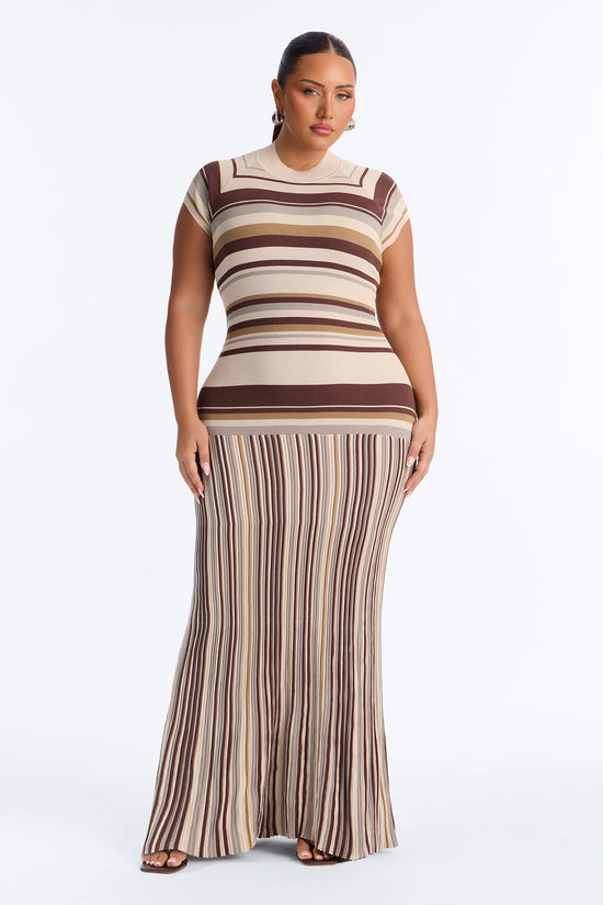 Sweet As Candy Short Sleeve Sweater Maxi Dress - Brown/combo.