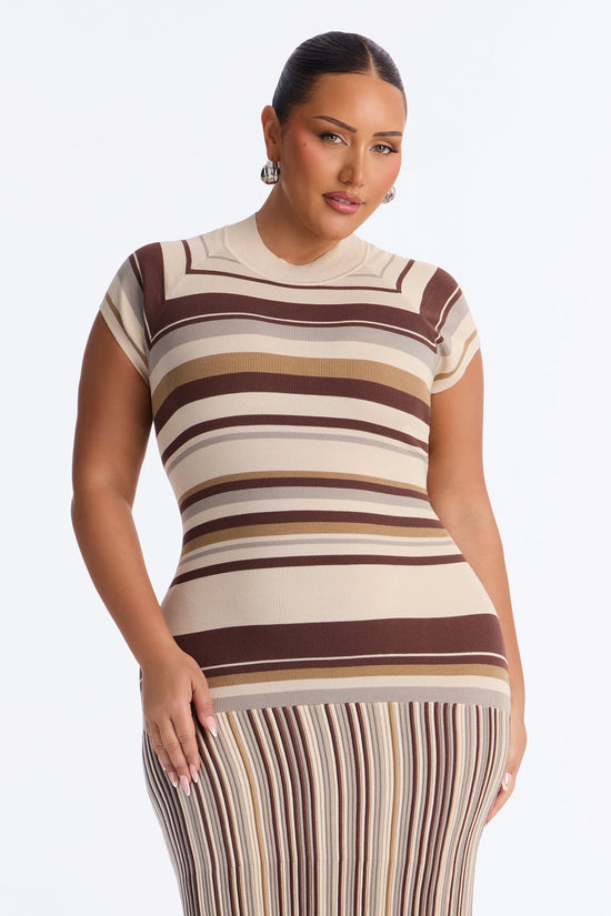 Sweet As Candy Short Sleeve Sweater Maxi Dress - Brown/combo.