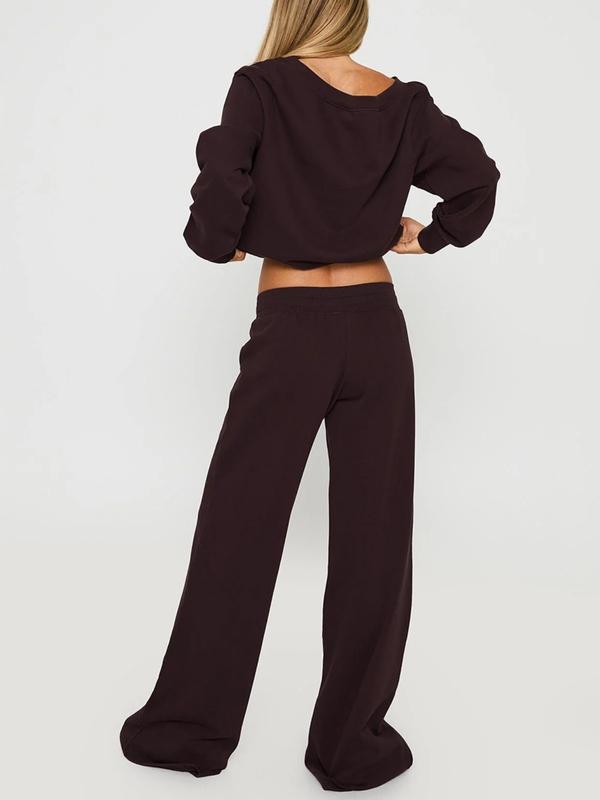 Plain-coloured, casual top and trousers set
