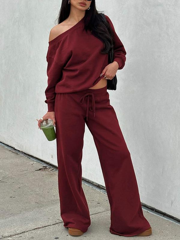 Plain-coloured, casual top and trousers set
