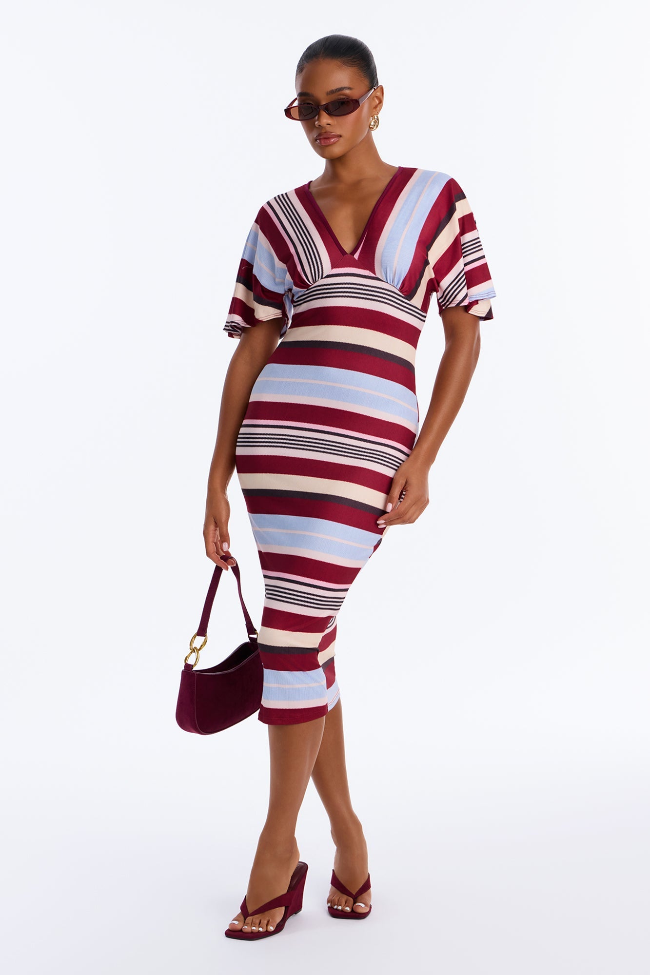 You Wish Striped Midi Dress - Blue/combo.