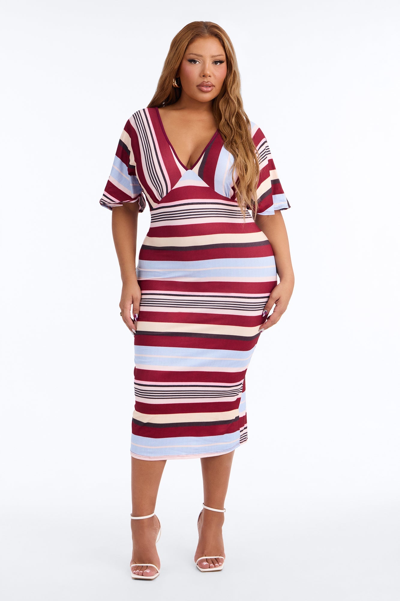 You Wish Striped Midi Dress - Blue/combo.