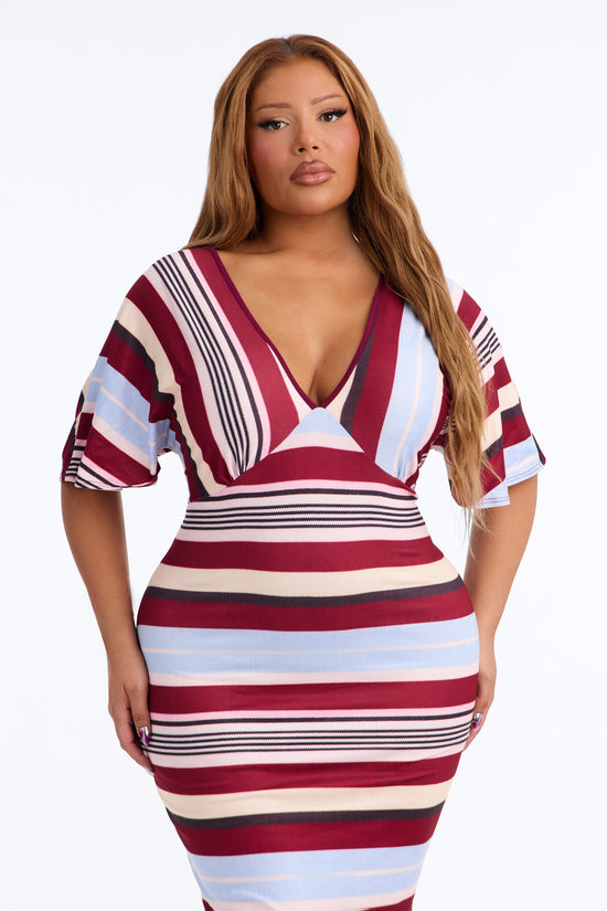 You Wish Striped Midi Dress - Blue/combo.