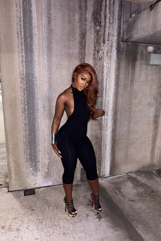 Cassandra Snatched Capri Jumpsuit - Black.