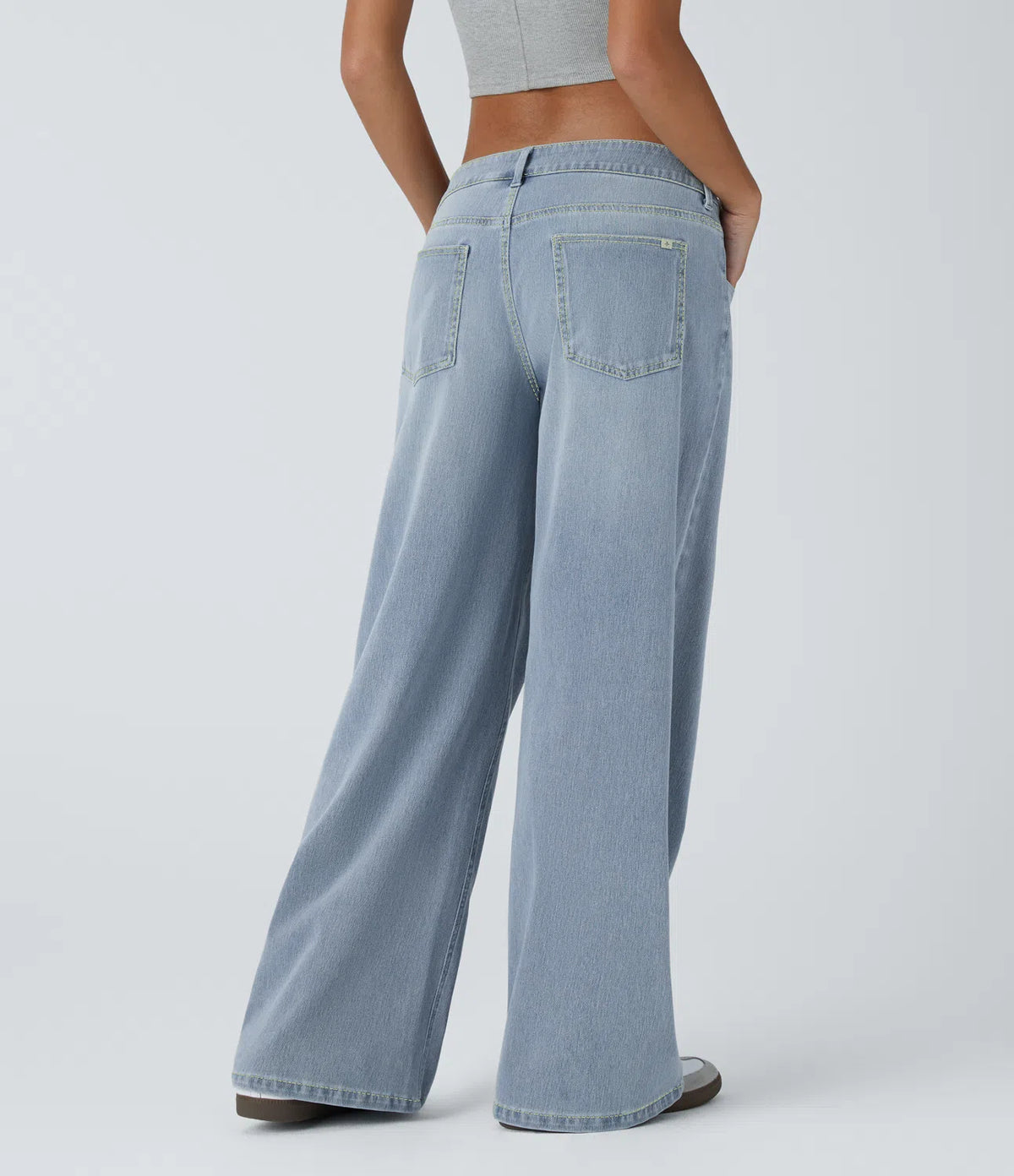 Halara Flex™ Low-rise, asymmetrical wide-leg jeans with a button
