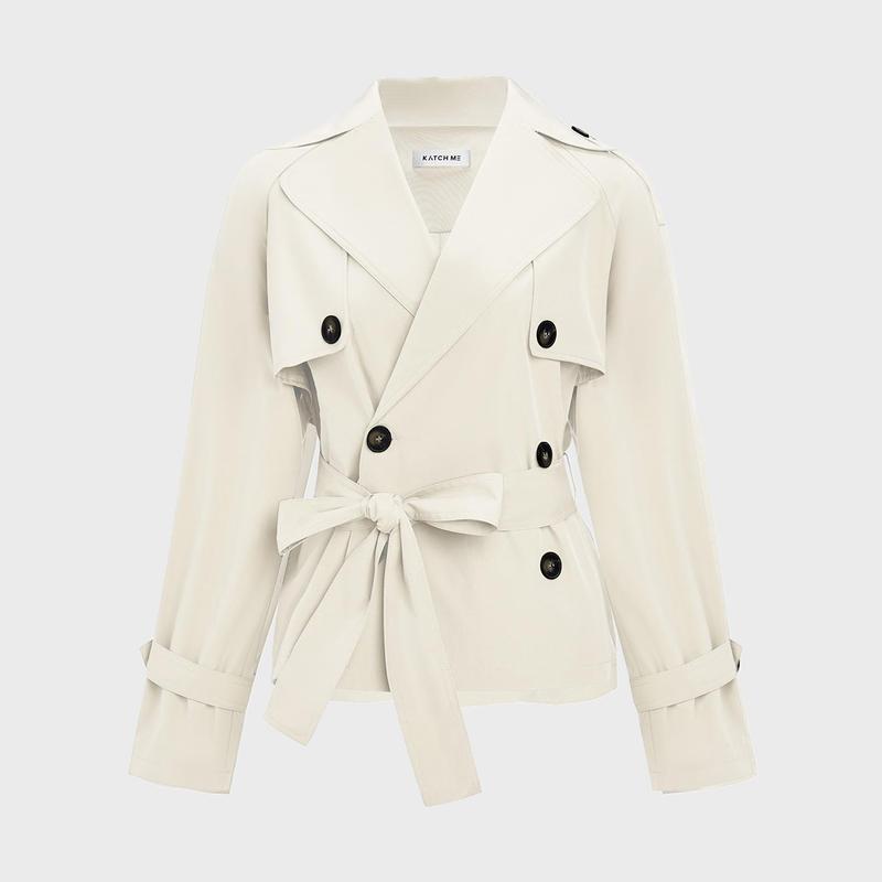 Notch Lapel Double Breasted Waist Tie Trench Coat