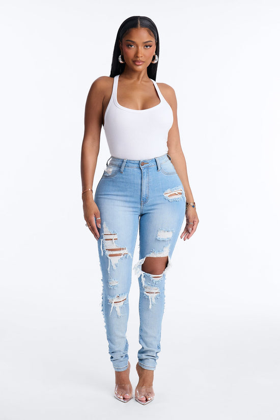 Always Playin' Games Destroyed Skinny Jeans - Light Wash.