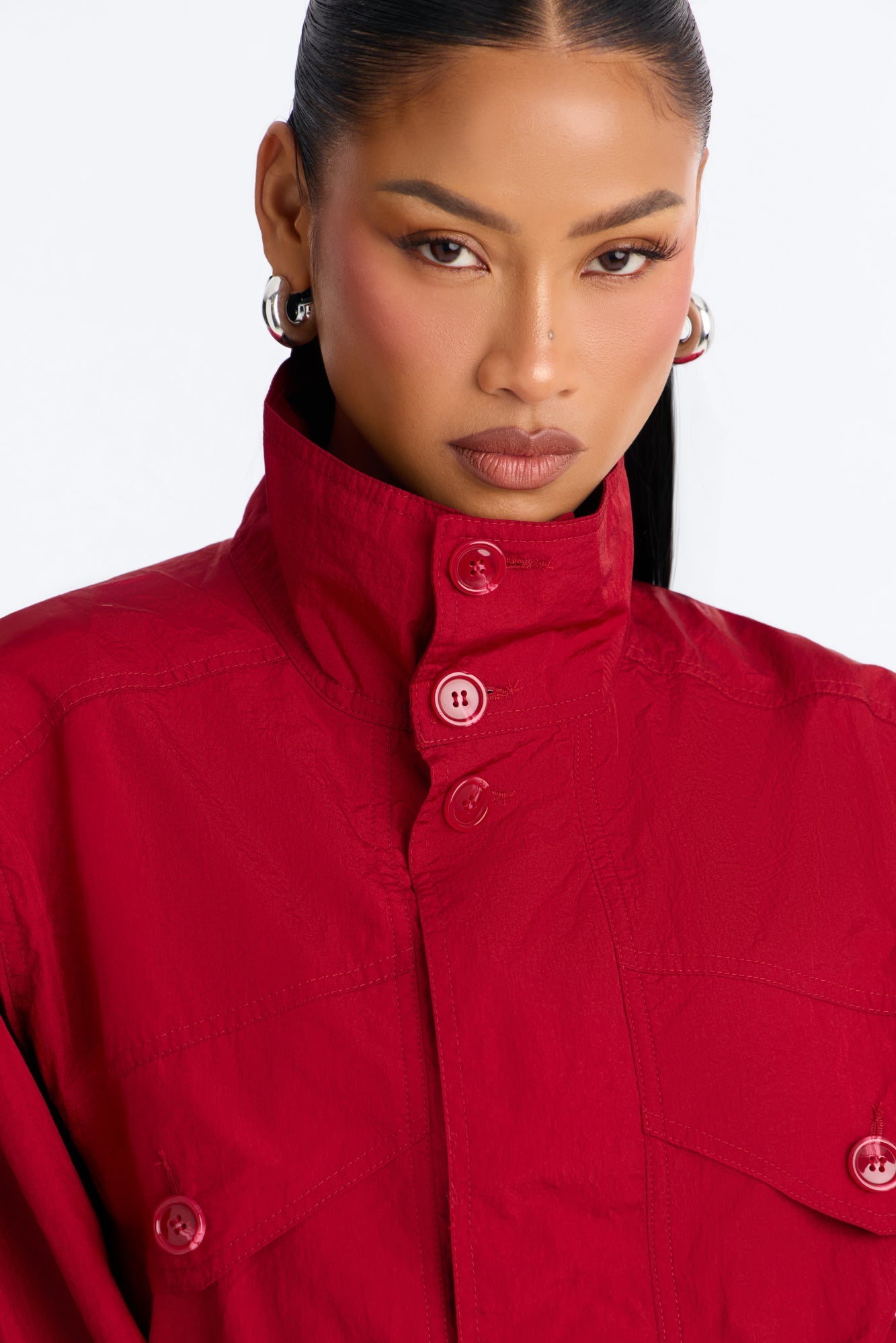 Pretty Chill Funnel Neck Windbreaker - Red.