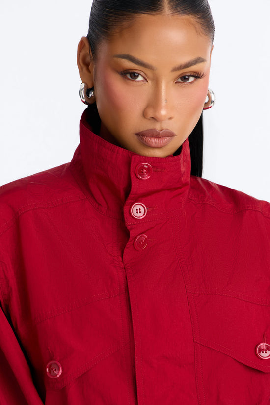 Pretty Chill Funnel Neck Windbreaker - Red.