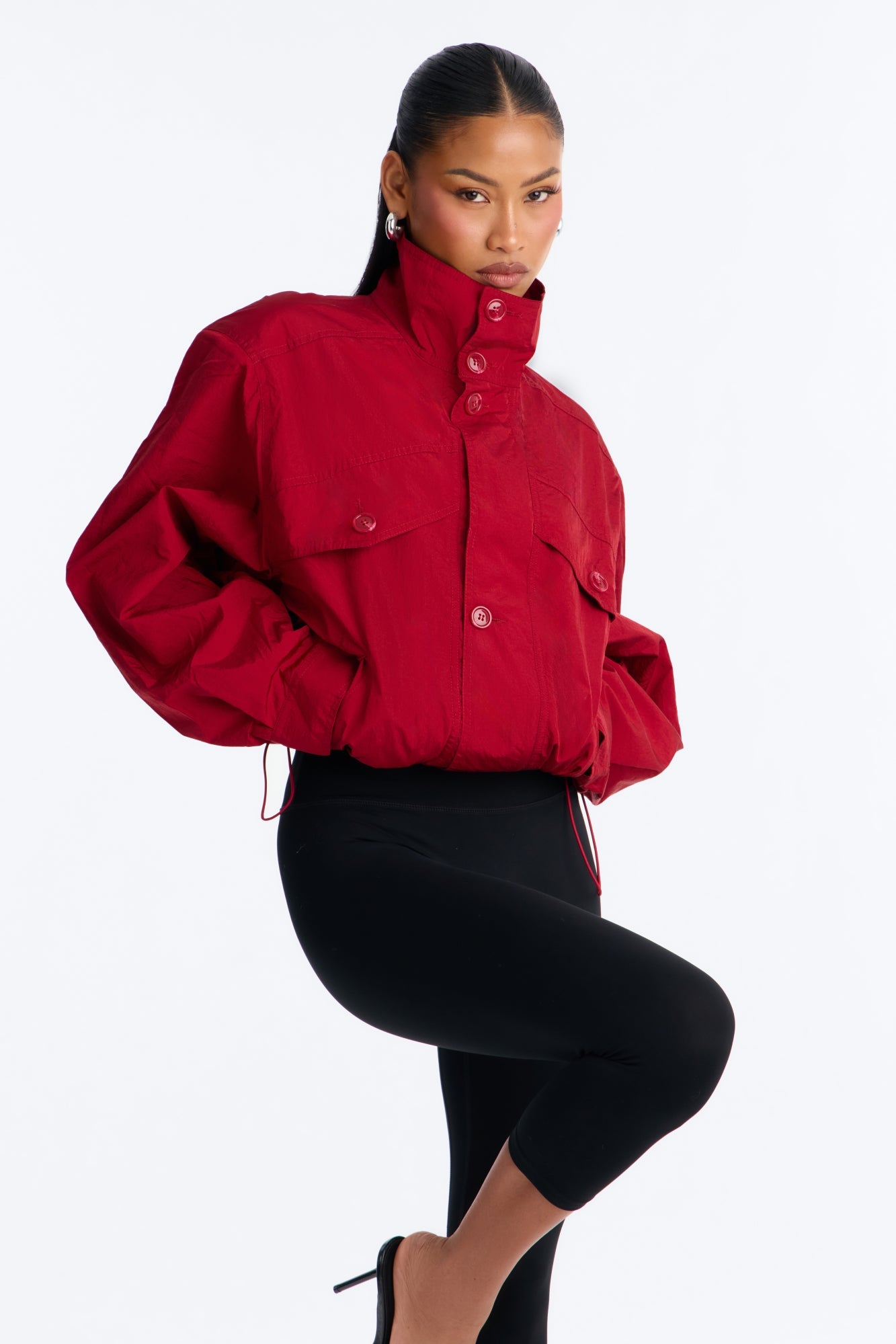 Pretty Chill Funnel Neck Windbreaker - Red.