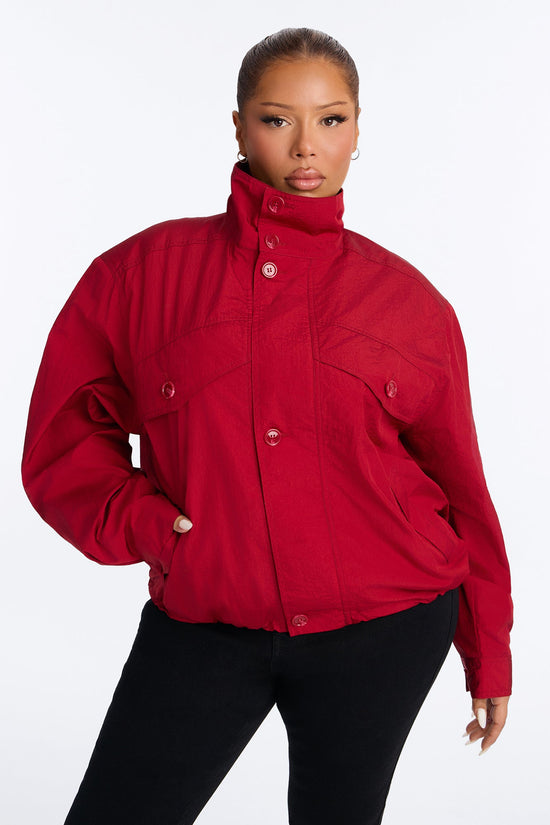 Pretty Chill Funnel Neck Windbreaker - Red.