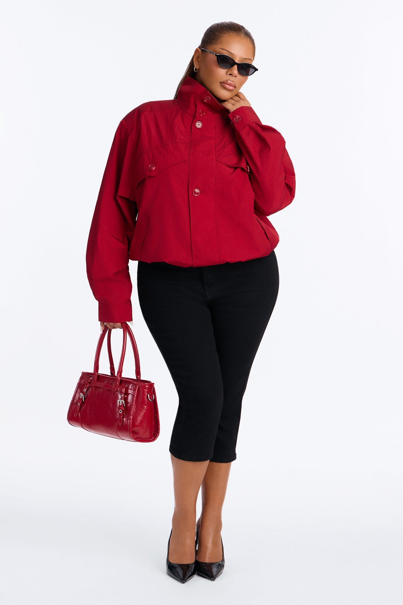 Pretty Chill Funnel Neck Windbreaker - Red.