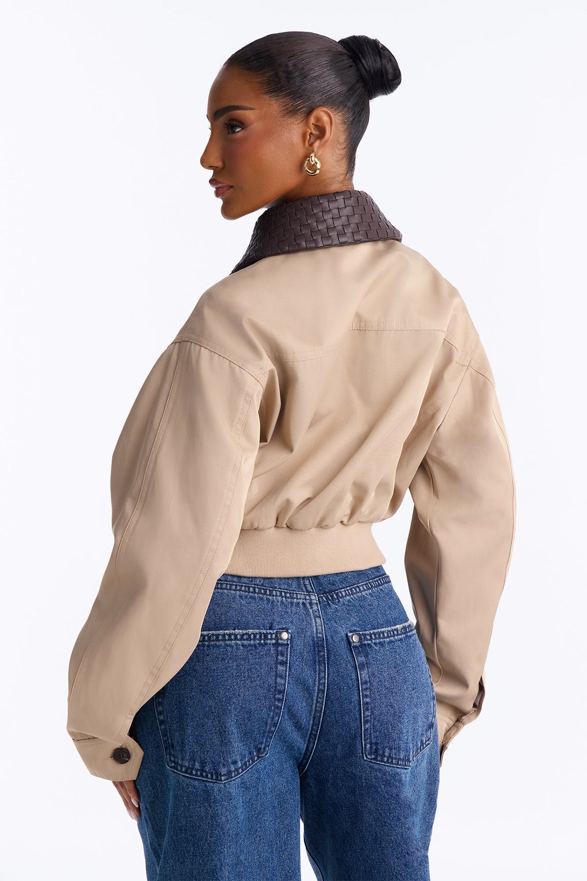 Out And About Nylon Blend Contrast Collar Jacket - Khaki/combo.