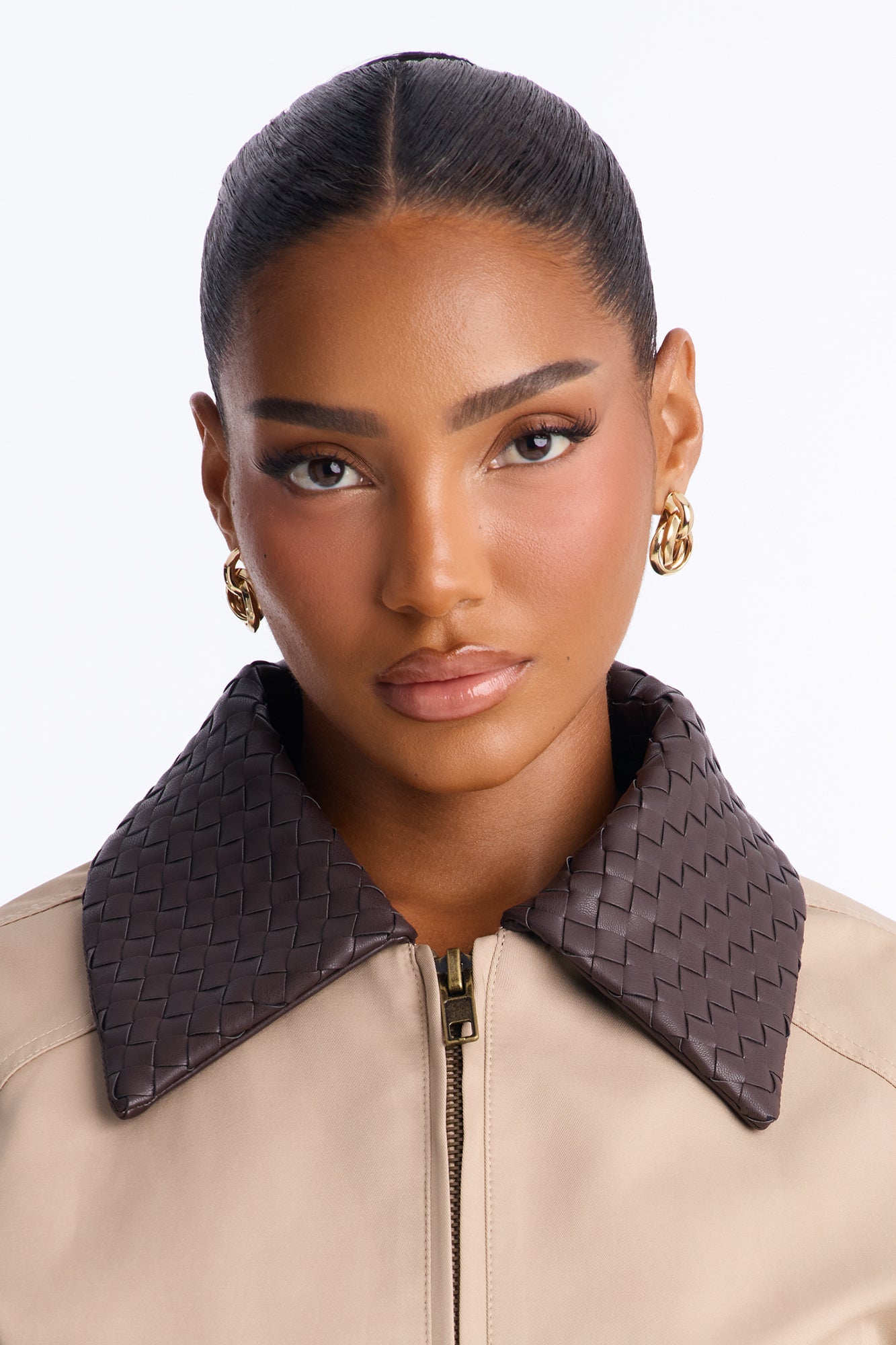 Out And About Nylon Blend Contrast Collar Jacket - Khaki/combo.