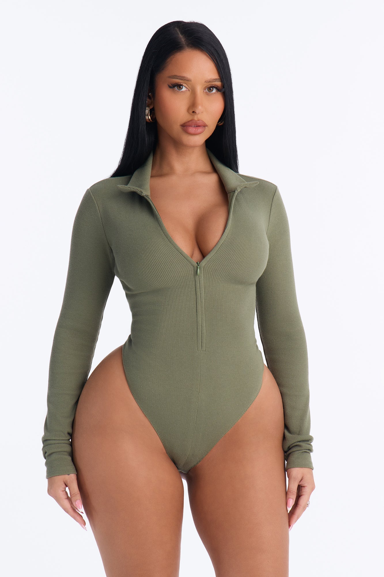 Hustle And Grind Long Sleeve Bodysuit - Olive.