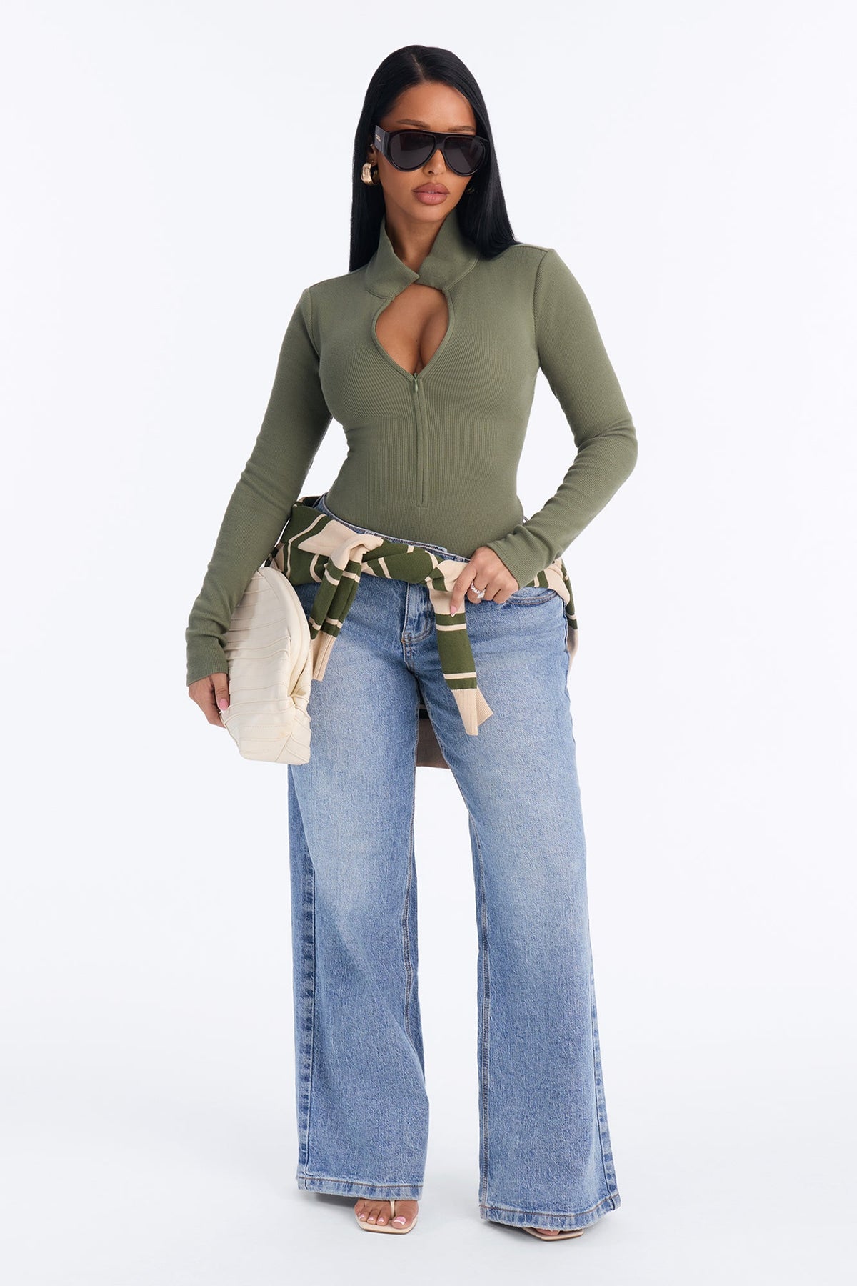 Hustle And Grind Long Sleeve Bodysuit - Olive.