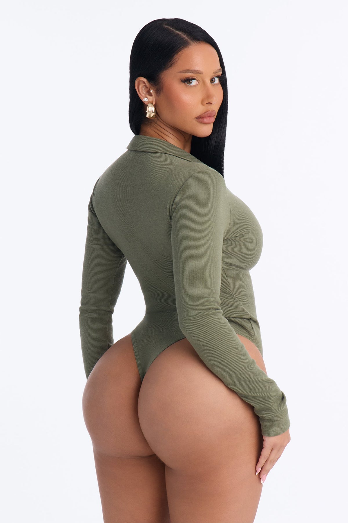 Hustle And Grind Long Sleeve Bodysuit - Olive.
