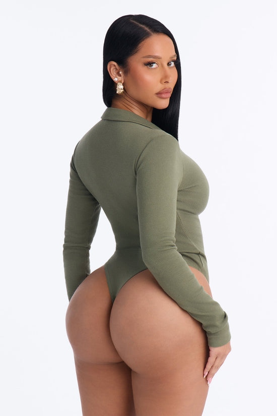 Hustle And Grind Long Sleeve Bodysuit - Olive.