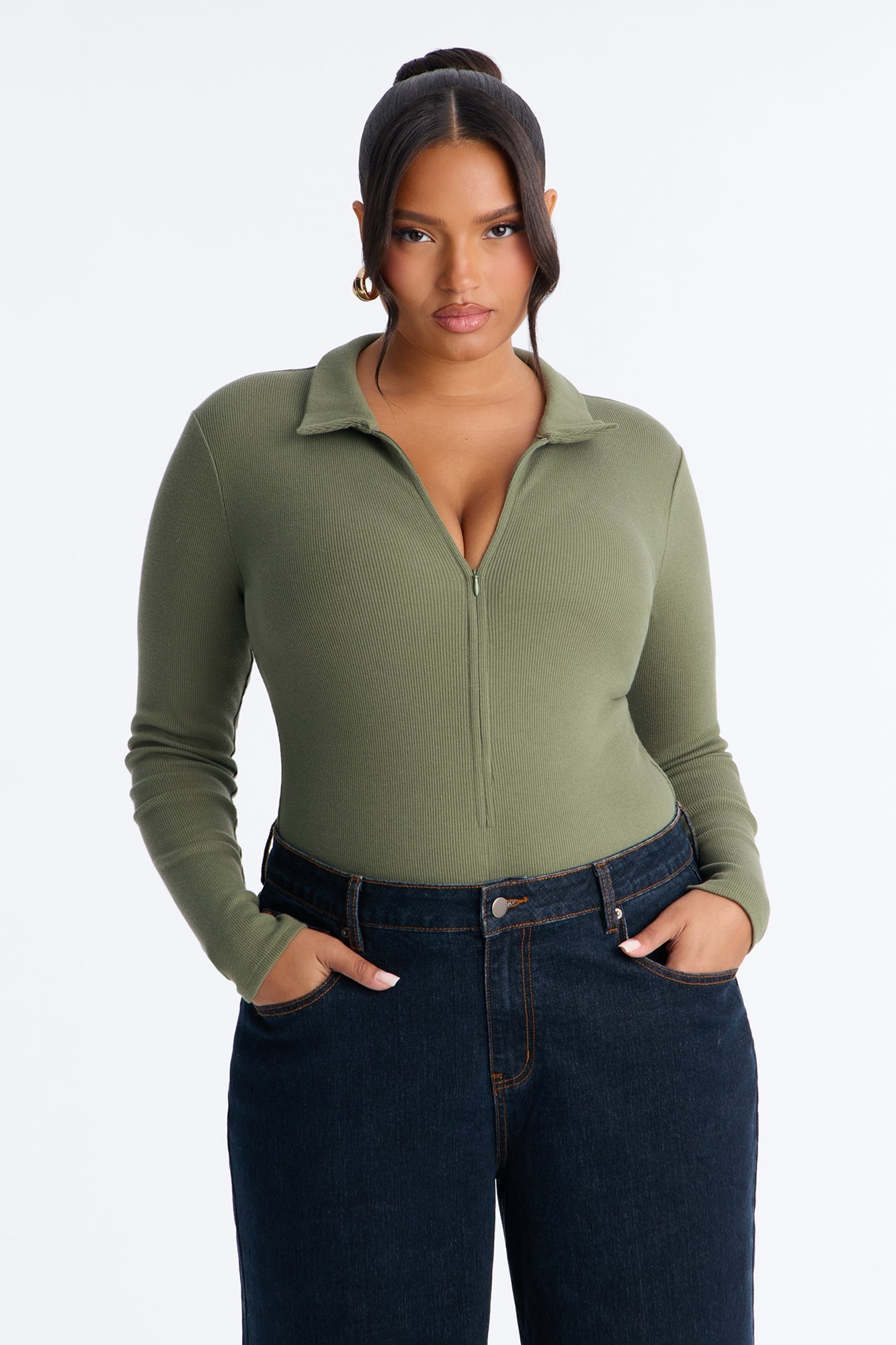 Hustle And Grind Long Sleeve Bodysuit - Olive.