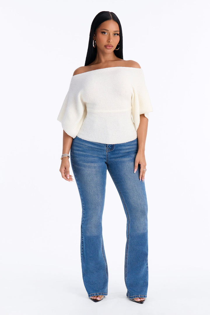 Carol One Shoulder Sweater Top - Ivory.