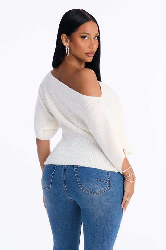Carol One Shoulder Sweater Top - Ivory.